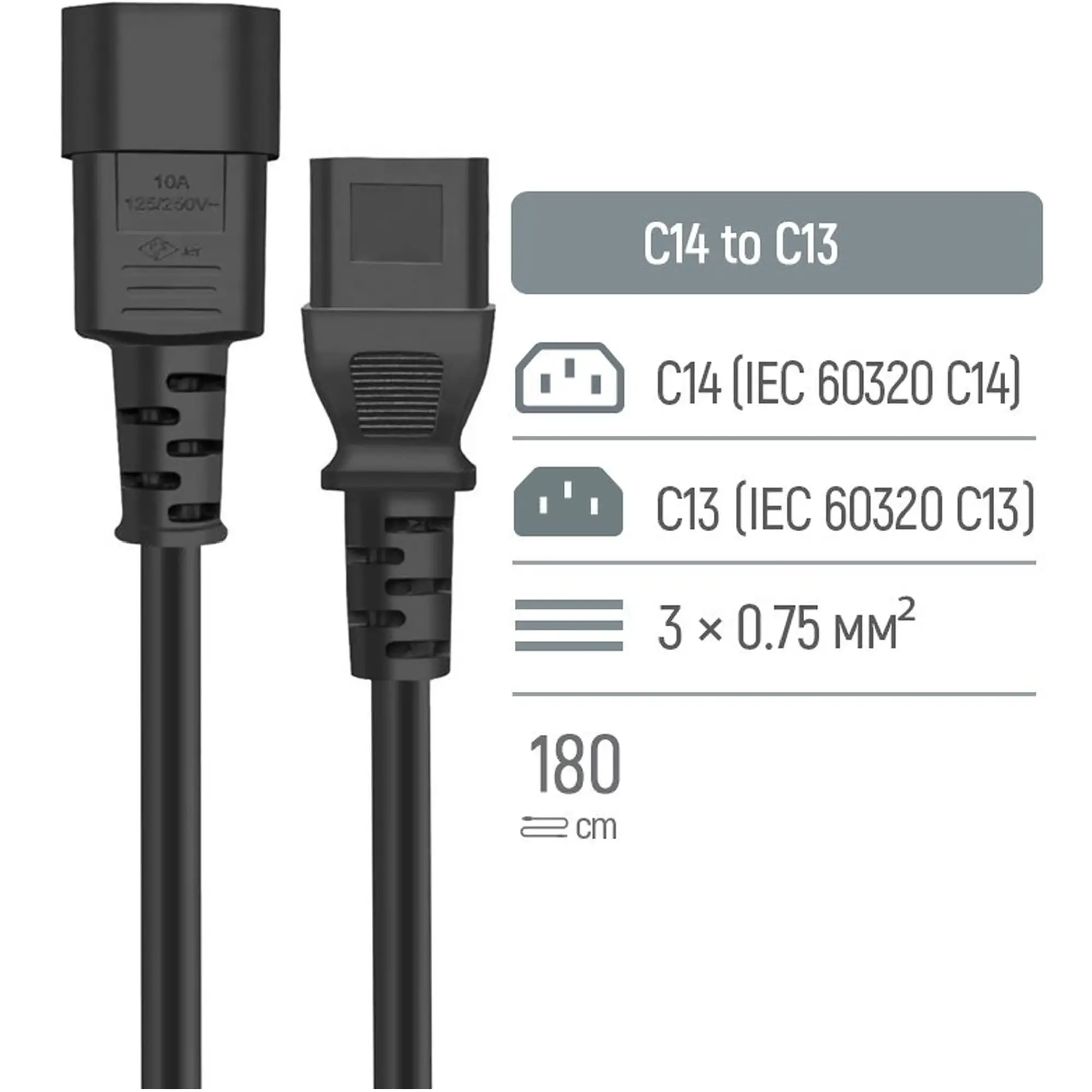 Купити Кабель живлення ColorWay C13 to C14 1.8 м Black (CW-CBP087-BK) - фото 5