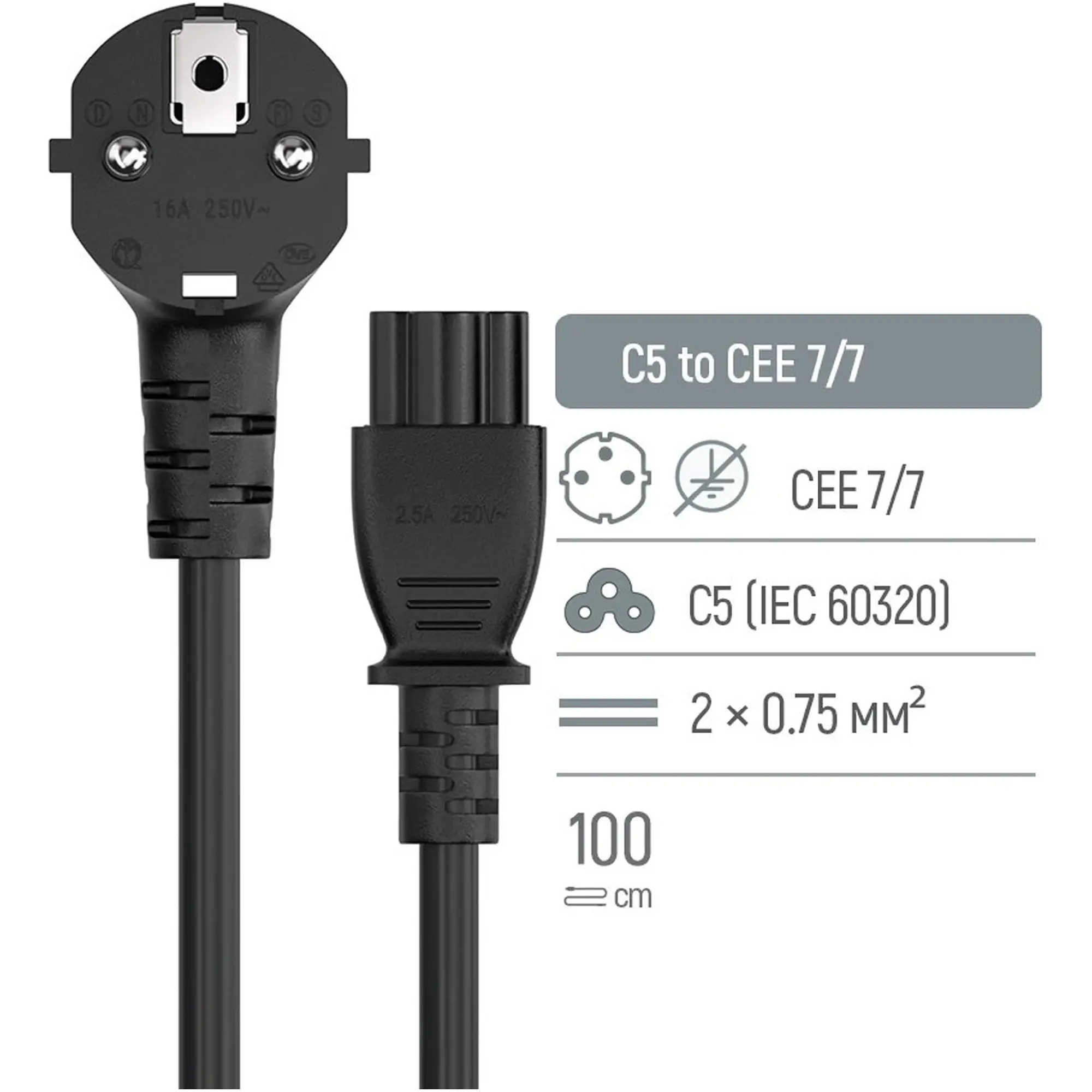 Купити Кабель живлення ColorWay CEE7/7-C5 1 м Black (CW-CBP084-BK) - фото 4