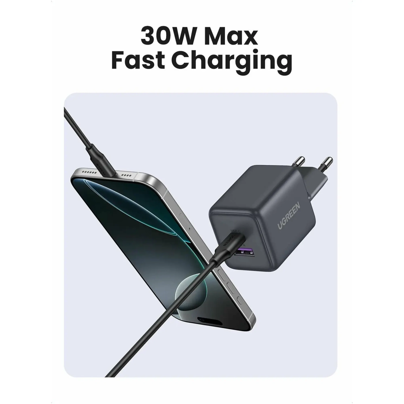 Купити Зарядний пристрій UGREEN X516 USB-C+USB 30W GaN EU Grey (UGR-55539) - фото 3