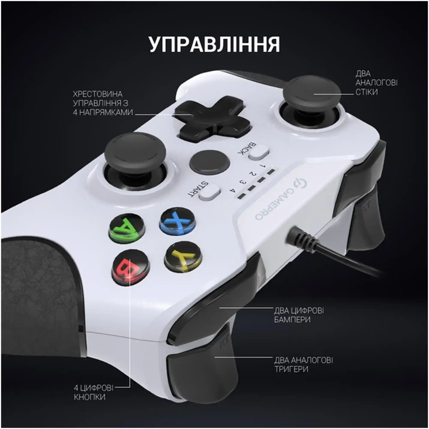 Купити Геймпад GamePro MG450W USB White-Black (MG450W) - фото 6