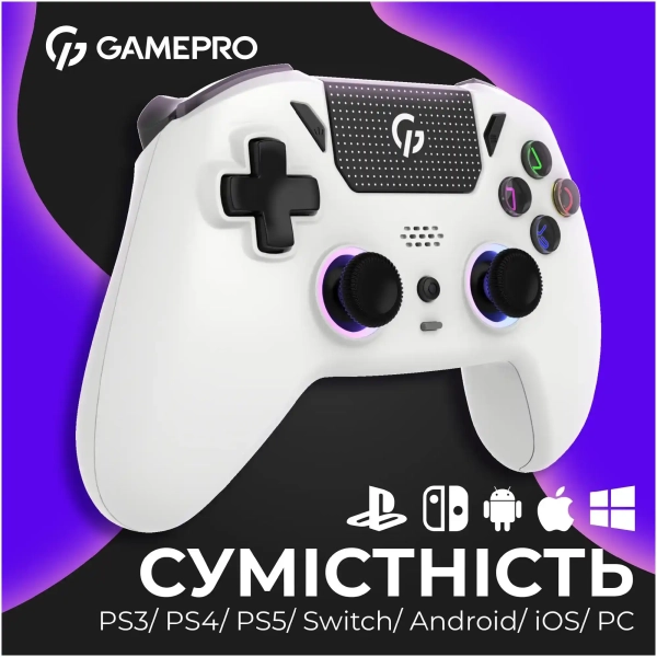 Купити Геймпад GamePro із зарядною станцією 2.4G/BT 5.1/USB (Switch/PC/PS/iOS/Android) RGB White (GPS20W) - фото 5