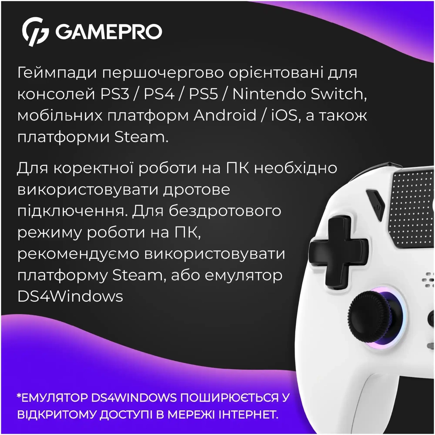 Купити Геймпад GamePro із зарядною станцією 2.4G/BT 5.1/USB (Switch/PC/PS/iOS/Android) RGB White (GPS20W) - фото 13