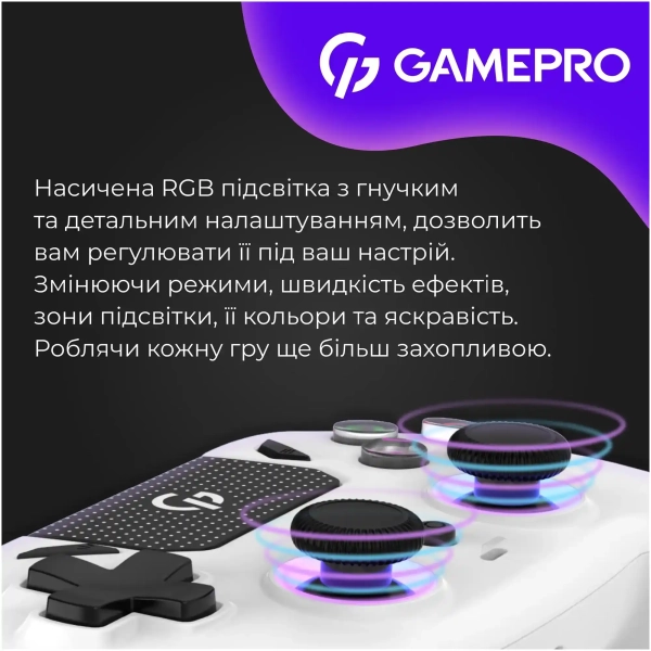Купити Геймпад GamePro із зарядною станцією 2.4G/BT 5.1/USB (Switch/PC/PS/iOS/Android) RGB White (GPS20W) - фото 17