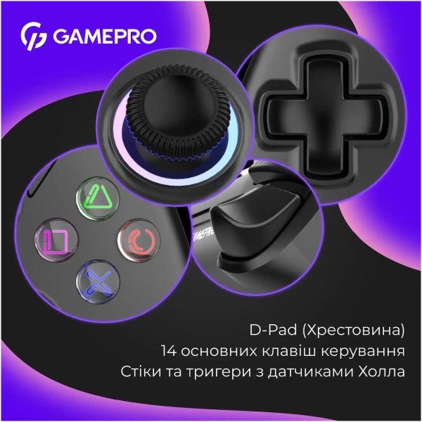 Купити Геймпад GamePro із зарядною станцією 2.4G/BT 5.1/USB (Switch/PS/PC/iOS/Android) RGB Black (GPS20BDOC - фото 10