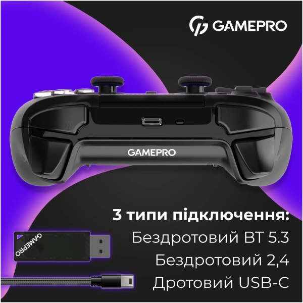 Купити Геймпад GamePro із зарядною станцією 2.4G/BT 5.1/USB (Switch/PS/PC/iOS/Android) RGB Black (GPS20BDOC - фото 13