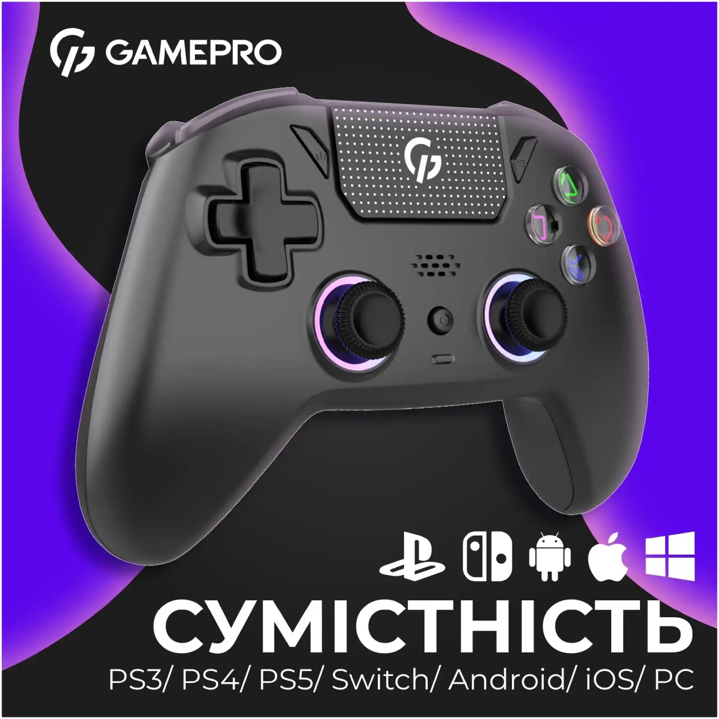 Купити Геймпад GamePro із зарядною станцією 2.4G/BT 5.1/USB (Switch/PS/PC/iOS/Android) RGB Black (GPS20BDOC - фото 15