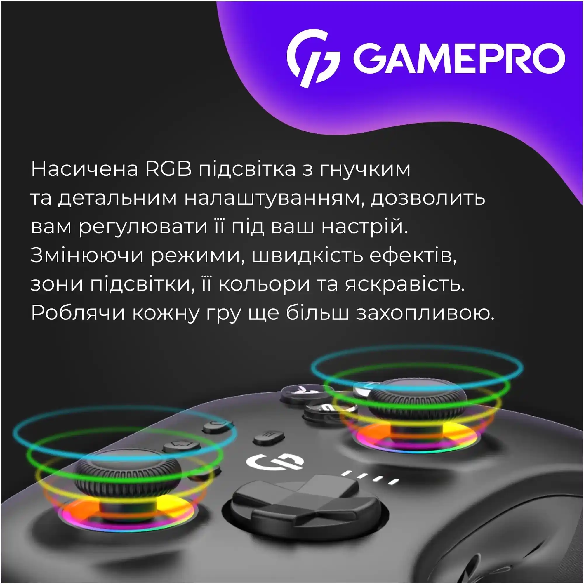 Купити Геймпад GamePro із зарядною станцією BT 5.3/USB/2.4 ГГц (Switch/PC/iOS/Android) RGB Black (GPX13BDOC - фото 4