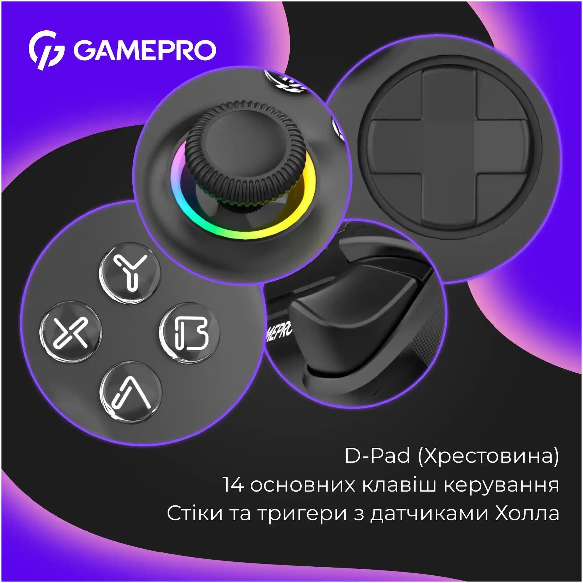 Купити Геймпад GamePro із зарядною станцією BT 5.3/USB/2.4 ГГц (Switch/PC/iOS/Android) RGB Black (GPX13BDOC - фото 10