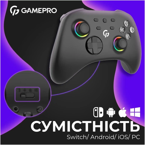 Купити Геймпад GamePro із зарядною станцією BT 5.3/USB/2.4 ГГц (Switch/PC/iOS/Android) RGB Black (GPX13BDOC - фото 16