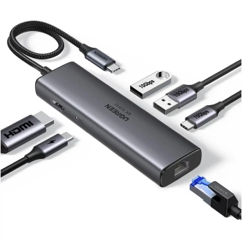 Купить USB-хаб Ugreen USB-C to HDMI + 2xUSB 3.2 + USB-C 3.2 + RJ45 + PD CM512 gray (45000) - фото 1