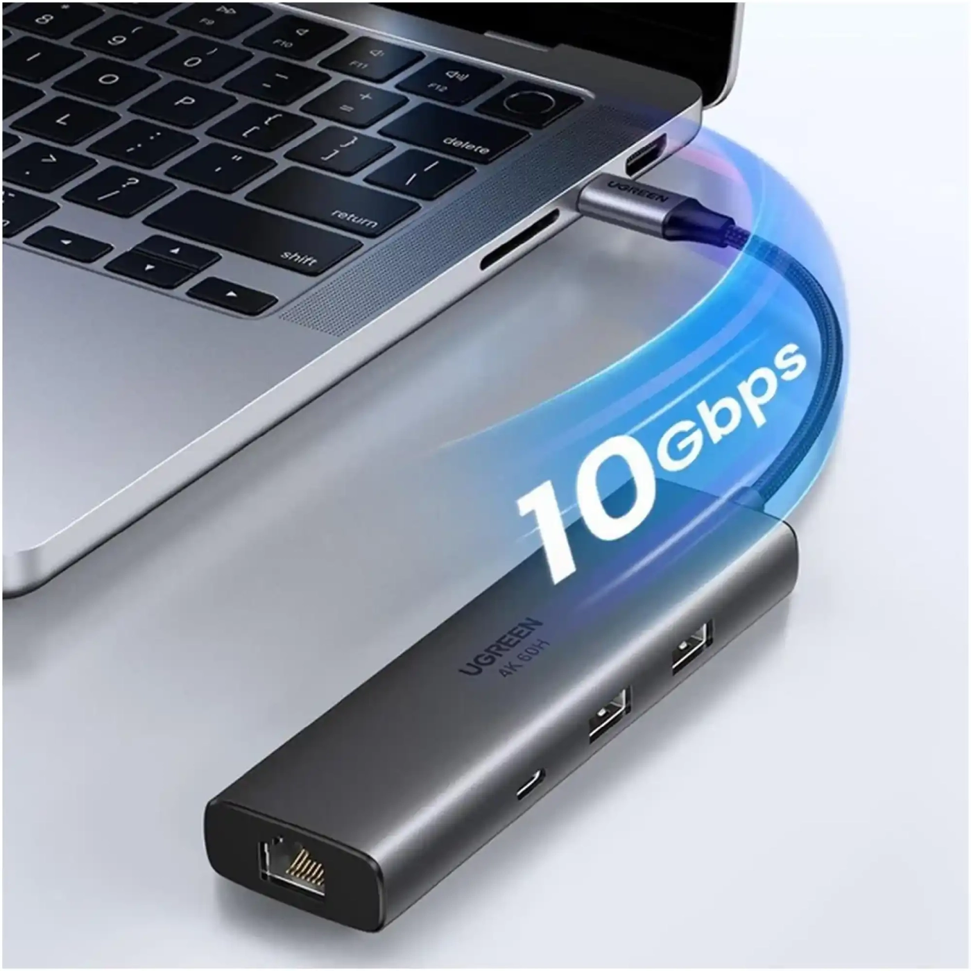 Купить USB-хаб Ugreen USB-C to HDMI + 2xUSB 3.2 + USB-C 3.2 + RJ45 + PD CM512 gray (45000) - фото 3