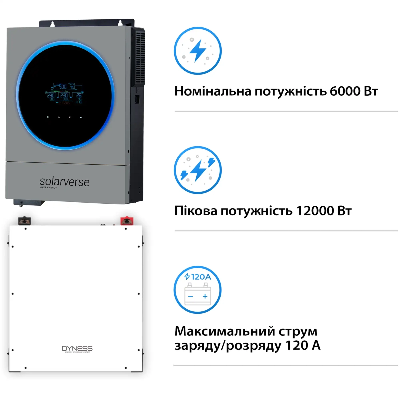Купити Система зберігання енергії Solarverse SV-1SV6K1-LDY5.1K1-1 6kW 5.12kWh 1BAT LiFePO4 6000 циклів - фото 3