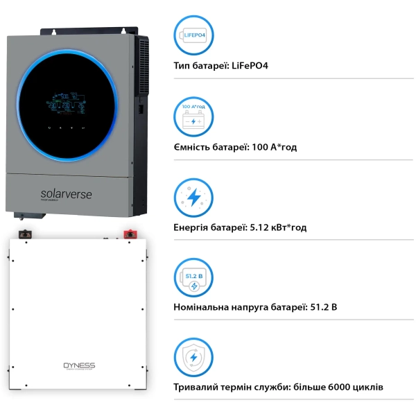Купити Система зберігання енергії Solarverse SV-1SV6K1-LDY5.1K1-1 6kW 5.12kWh 1BAT LiFePO4 6000 циклів - фото 5