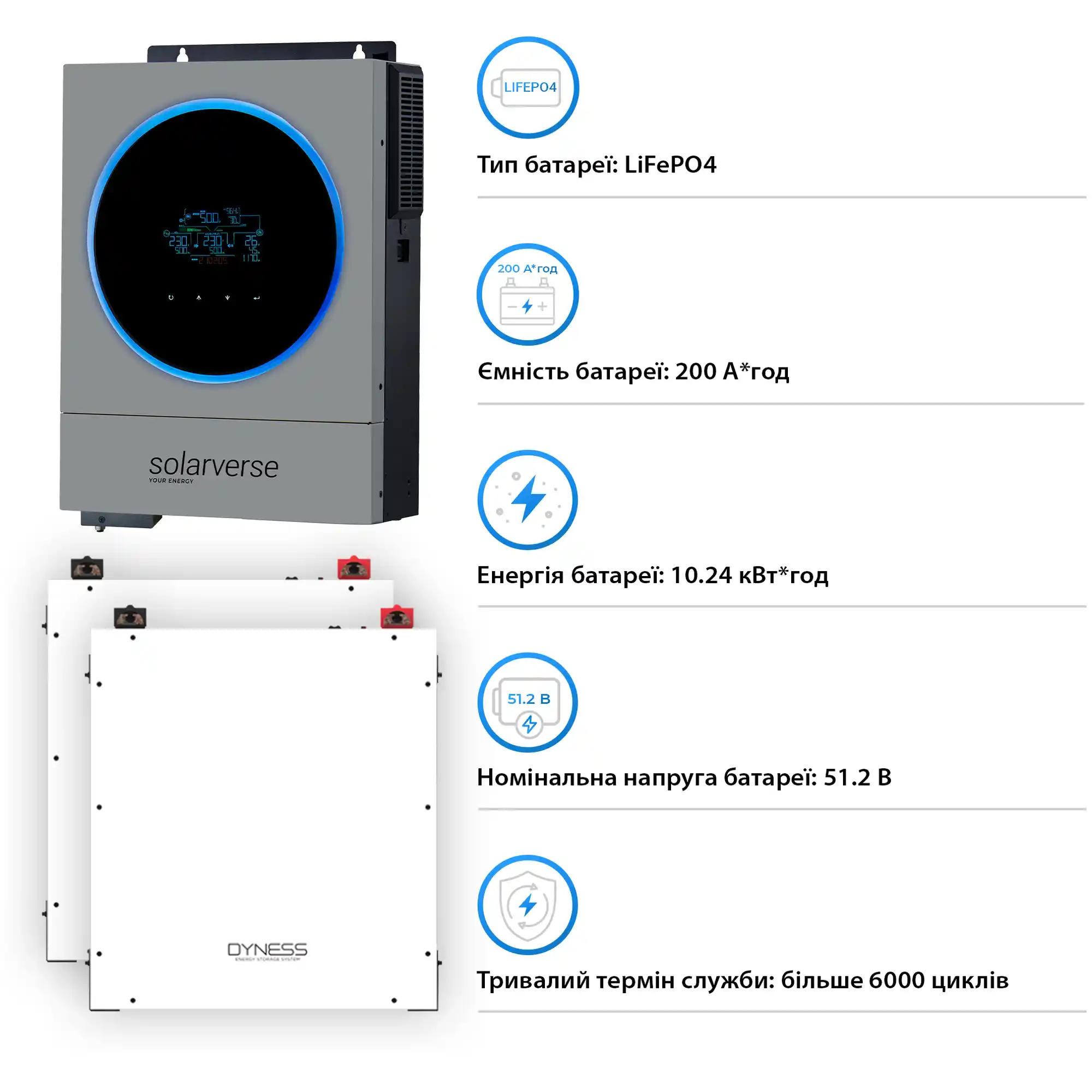 Купити Система зберігання енергії Solarverse SV-1SV6K1-LDY10.2K1-1 6kW 10.24kWh 2BAT LiFePO4 6000 циклів - фото 5
