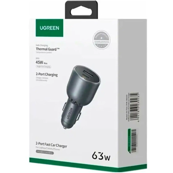 Купити Автомобильное зарядное устройство UGREEN EC701 USB-C PD + USB-A 63W Fast Car Charger Gray (35023) - фото 3
