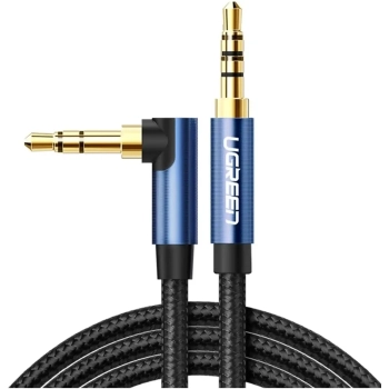 Купити Кабель UGREEN AV112 Angled Cable 3.5mm Male to 3.5mm Male Cable Gold Plated Metal Case with Braid 1m Blue (60179) - фото 1