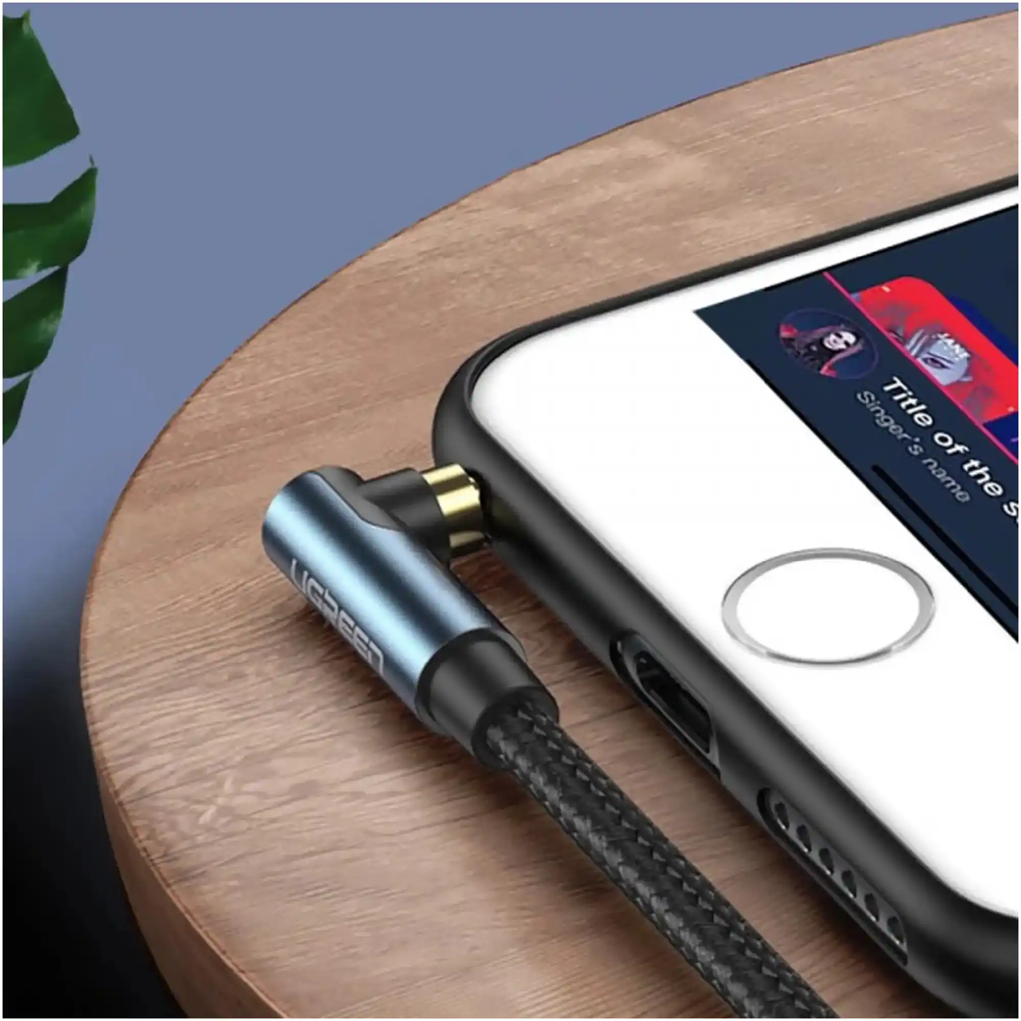Купити Кабель UGREEN AV112 Angled Cable 3.5mm Male to 3.5mm Male Cable Gold Plated Metal Case with Braid 1m Blue (60179) - фото 2