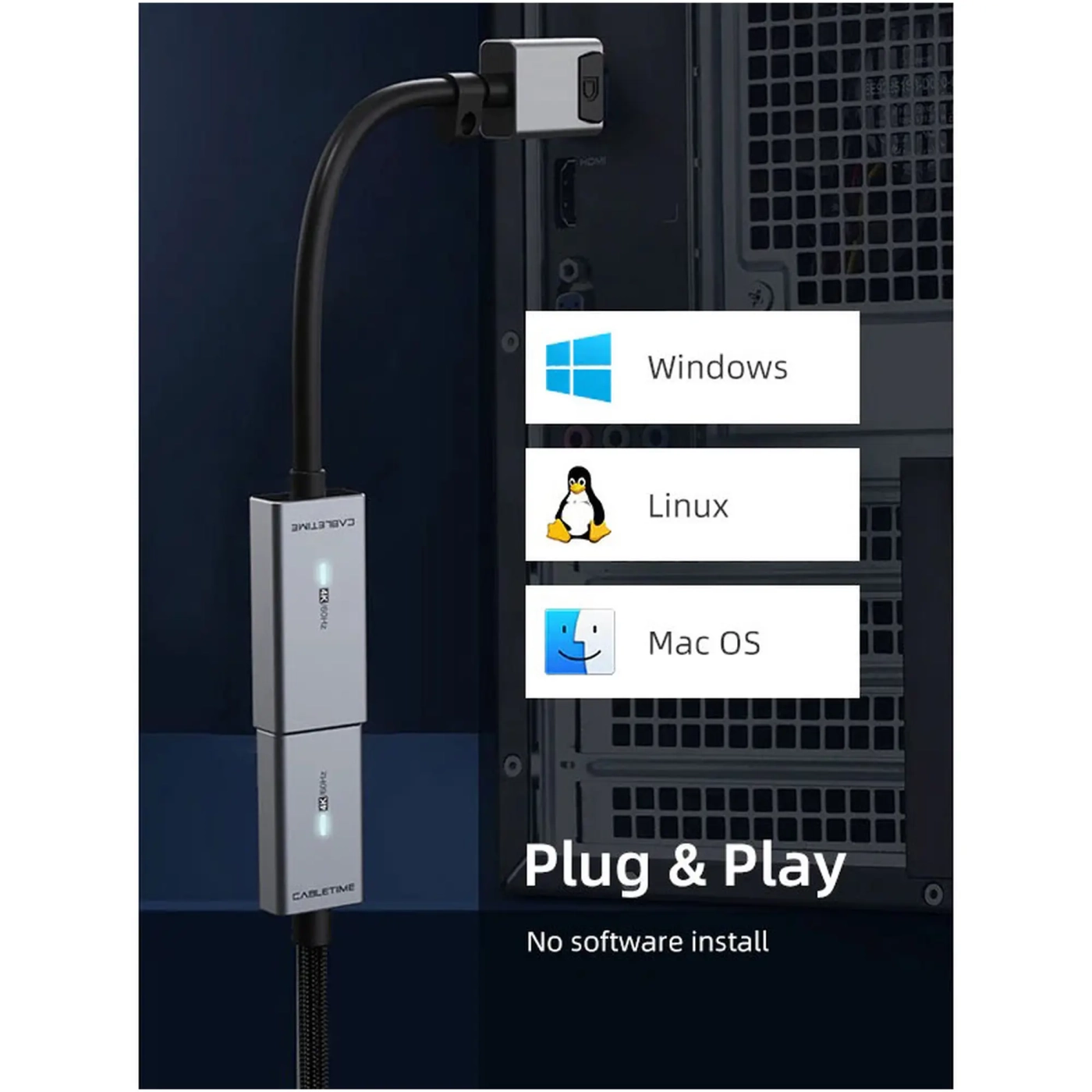 Купить Адаптер Cabletime 4K 60Hz DisplayPort - HDMI Gray (CP20A) - фото 5