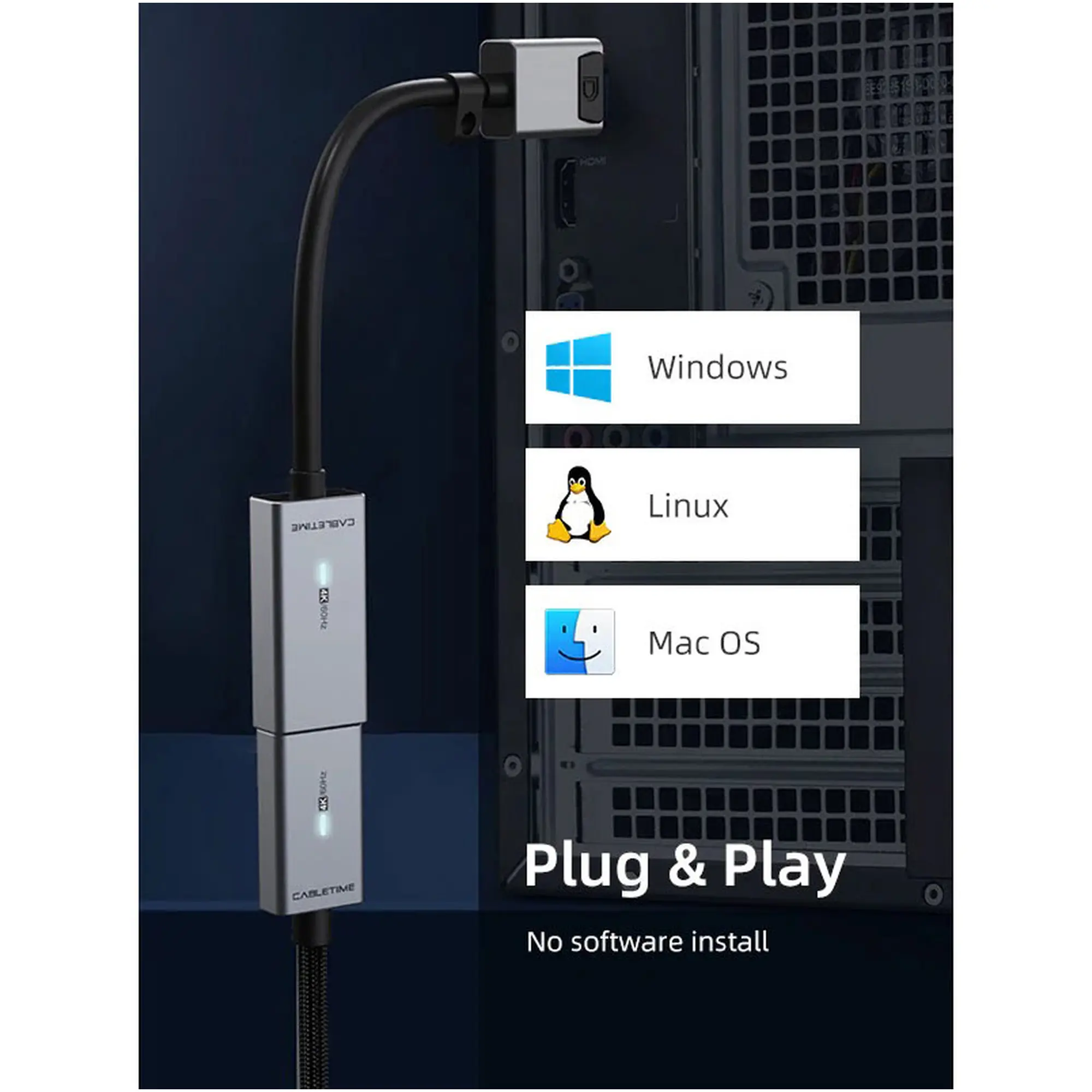 Купить Адаптер Cabletime 4K 60Hz DisplayPort - HDMI Gray (CP20A) - фото 5