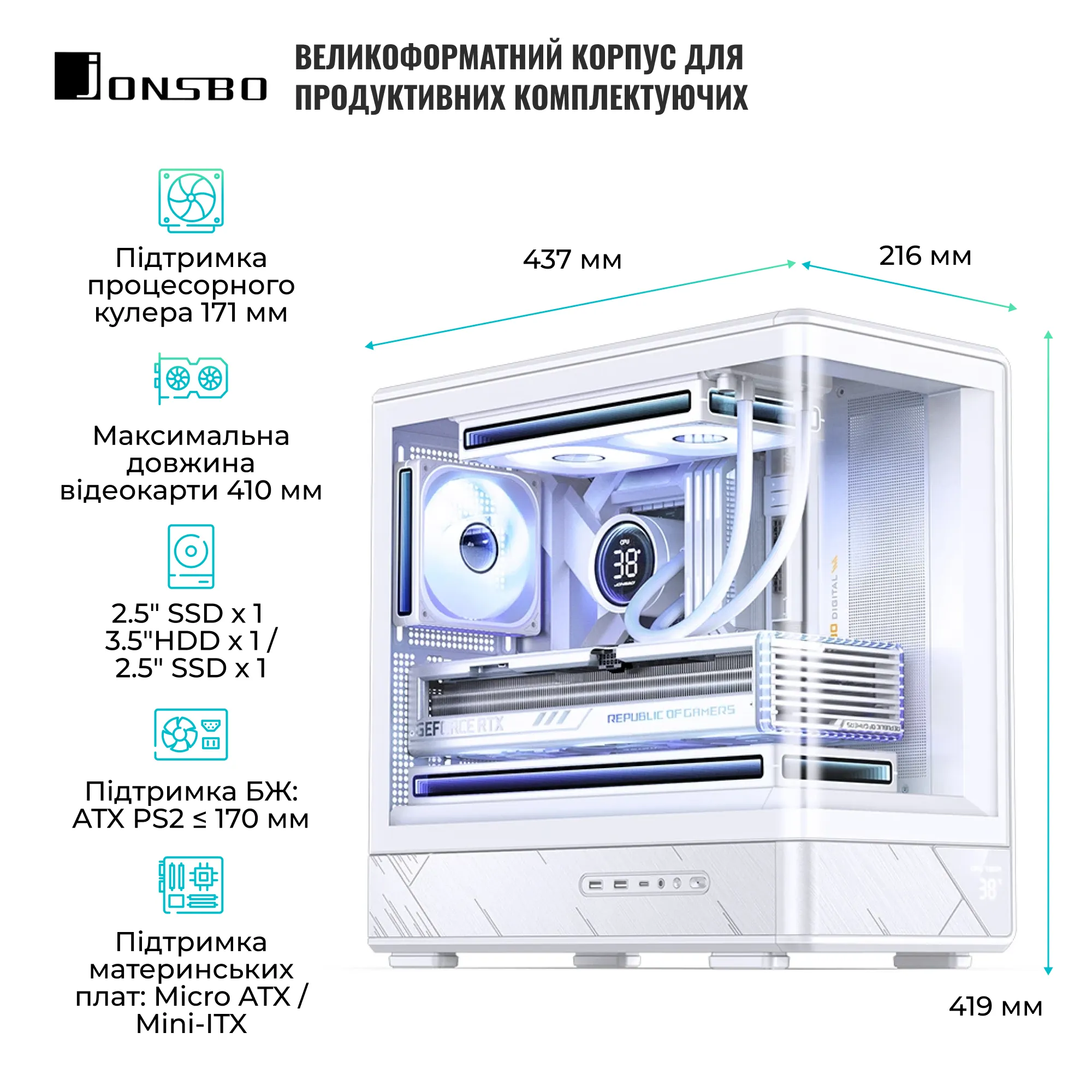 Купить Корпус JONSBO D200 White - фото 3