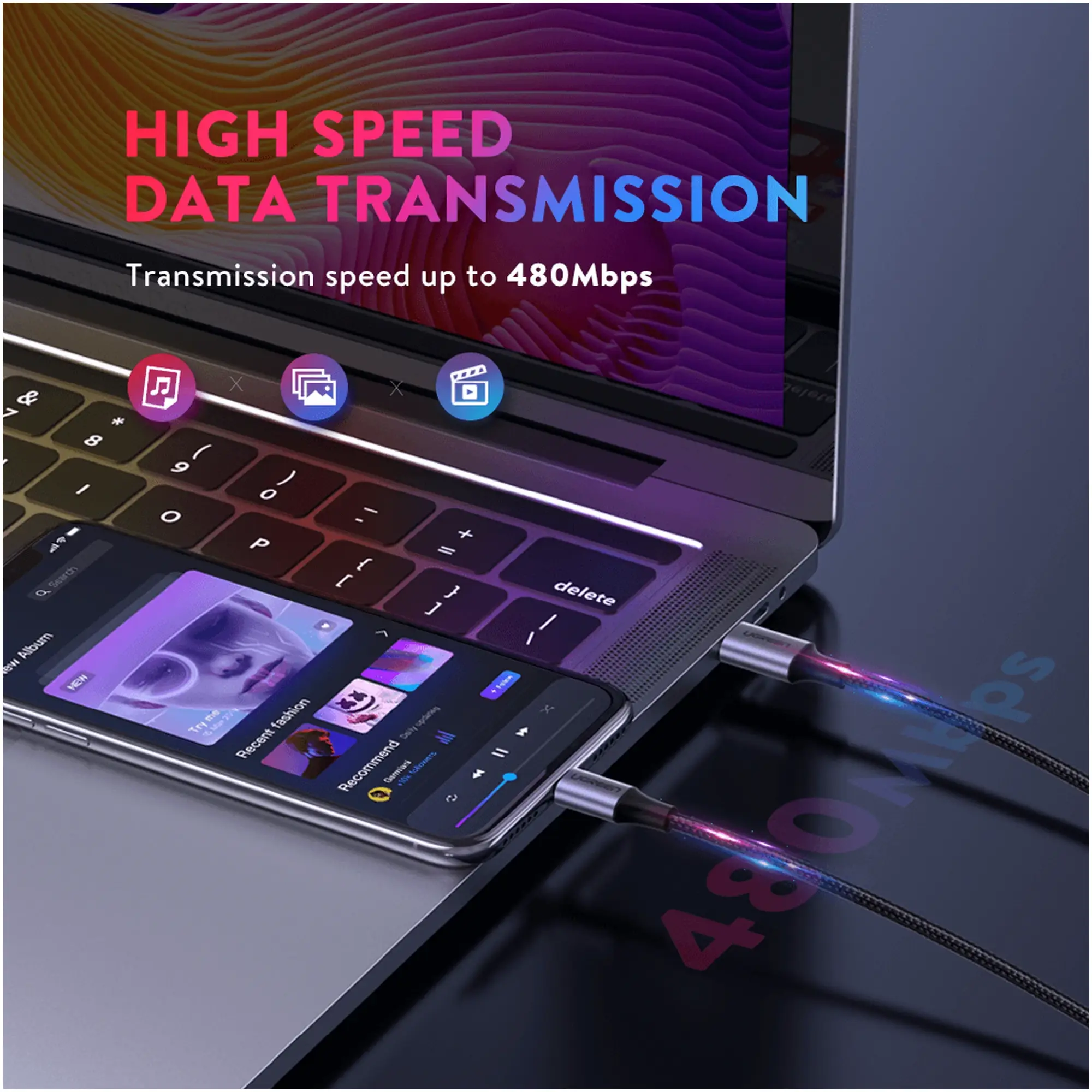 Купити Кабель UGREEN US304 USB 2.0 Type-C M-Lightning M 1 m Black (60759) - фото 4