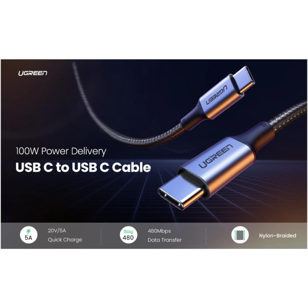 Купить Кабель UGREEN US316 USB-C - USB-C 100W 1m Space Gray (70427) - фото 5