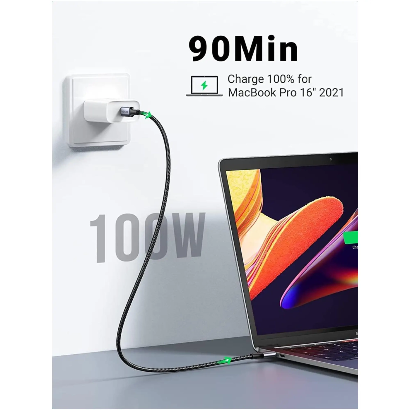 Купить Кабель UGREEN US316 USB-C - USB-C 100W 3m Space Gray (90120) - фото 2