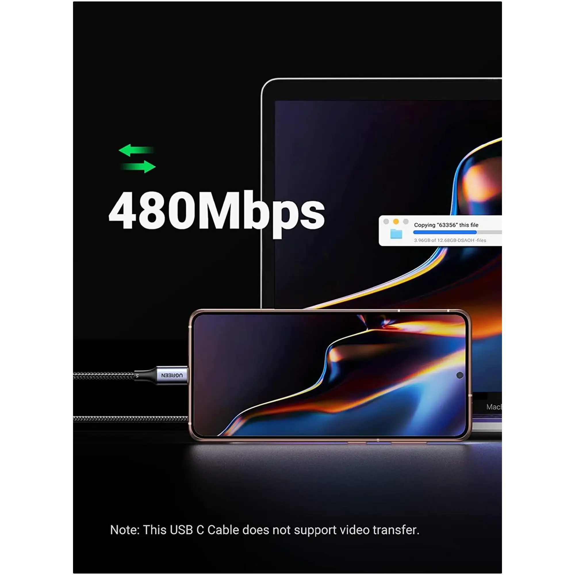 Купить Кабель UGREEN US316 USB-C - USB-C 100W 3m Space Gray (90120) - фото 5