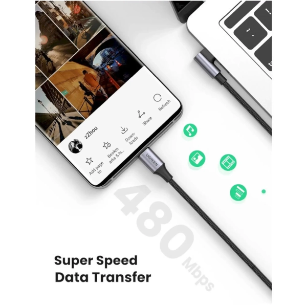 Купити Кабель UGREEN US334 USB 2.0 Type-C M-M 2 m Aluminium Braid Black (70645) - фото 2