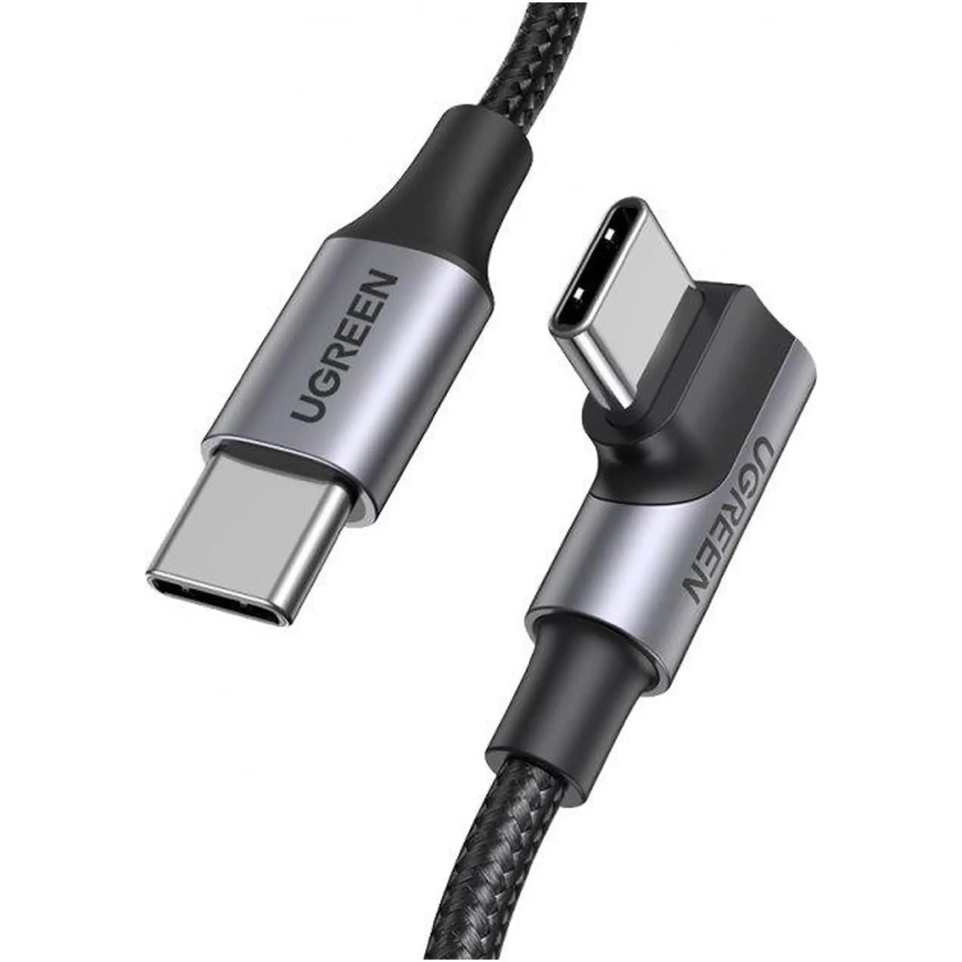 Купити Кабель UGREEN US334 USB-C 2.0 to Angled USB-C M/M Cable Aluminium Shell with Braided 1m Black (70643) - фото 1