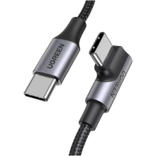 Купити Кабель UGREEN US334 USB-C 2.0 to Angled USB-C M/M Cable Aluminium Shell with Braided 1m Black (70643) - фото 1