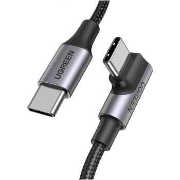 Купити Кабель UGREEN US334 USB-C 2.0 to Angled USB-C M/M Cable Aluminium Shell with Braided 1m Black (70643) - фото 1