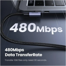 Купити Кабель UGREEN US334 USB-C 2.0 to Angled USB-C M/M Cable Aluminium Shell with Braided 1m Black (70643) - фото 4