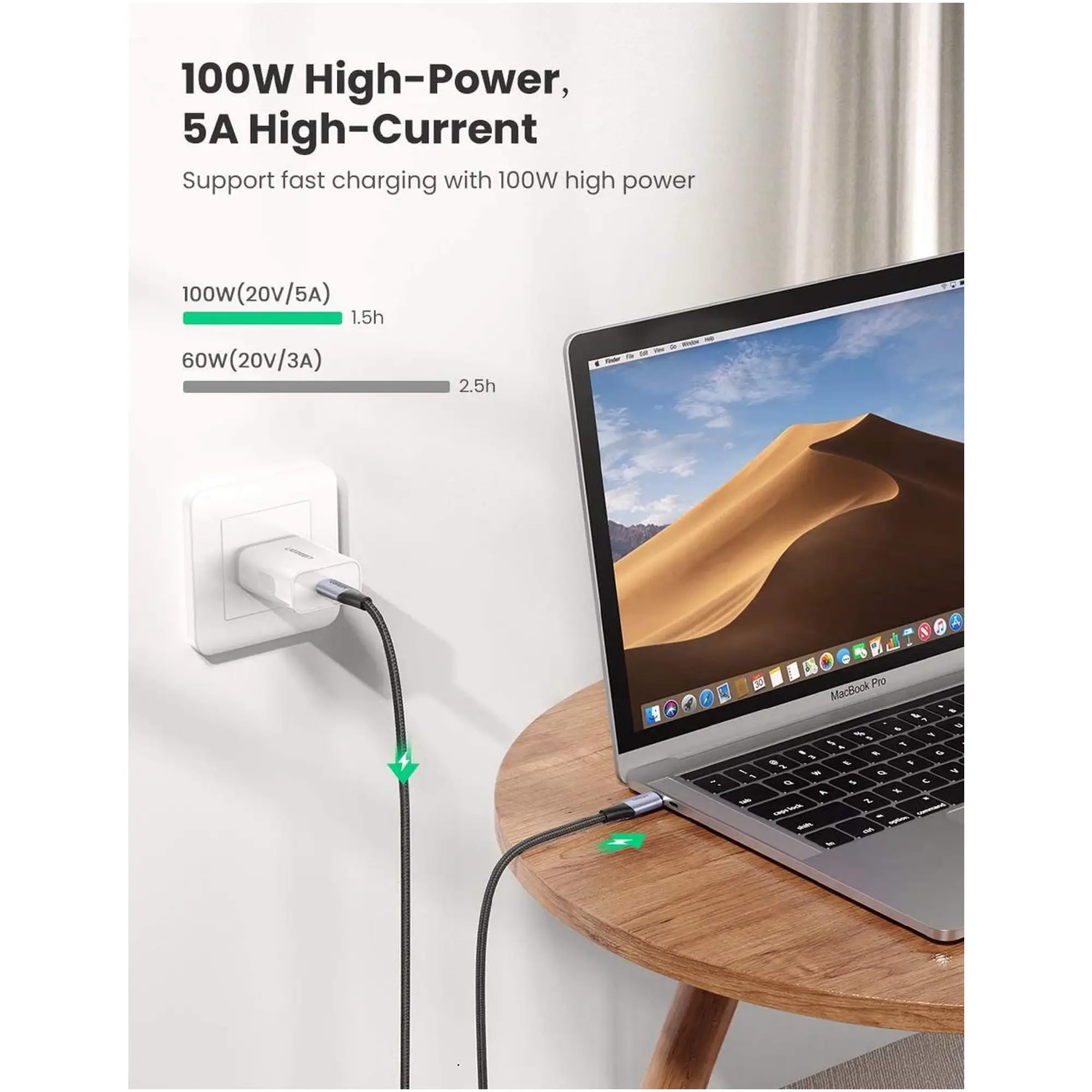 Купить Кабель UGREEN US355 USB-C - USB-C 100W 5A Gen2 1m Black (80150) - фото 2