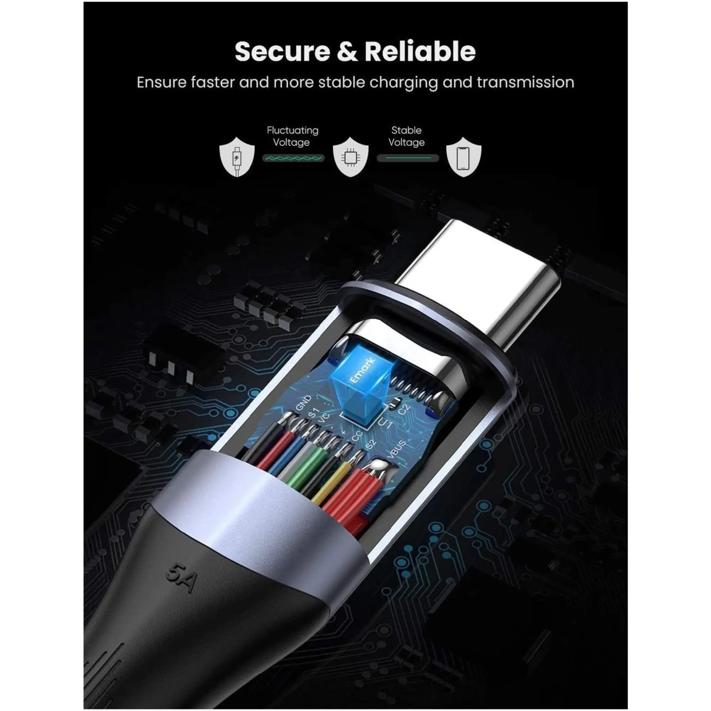 Купить Кабель UGREEN US355 USB-C - USB-C 100W 5A Gen2 1m Black (80150) - фото 5