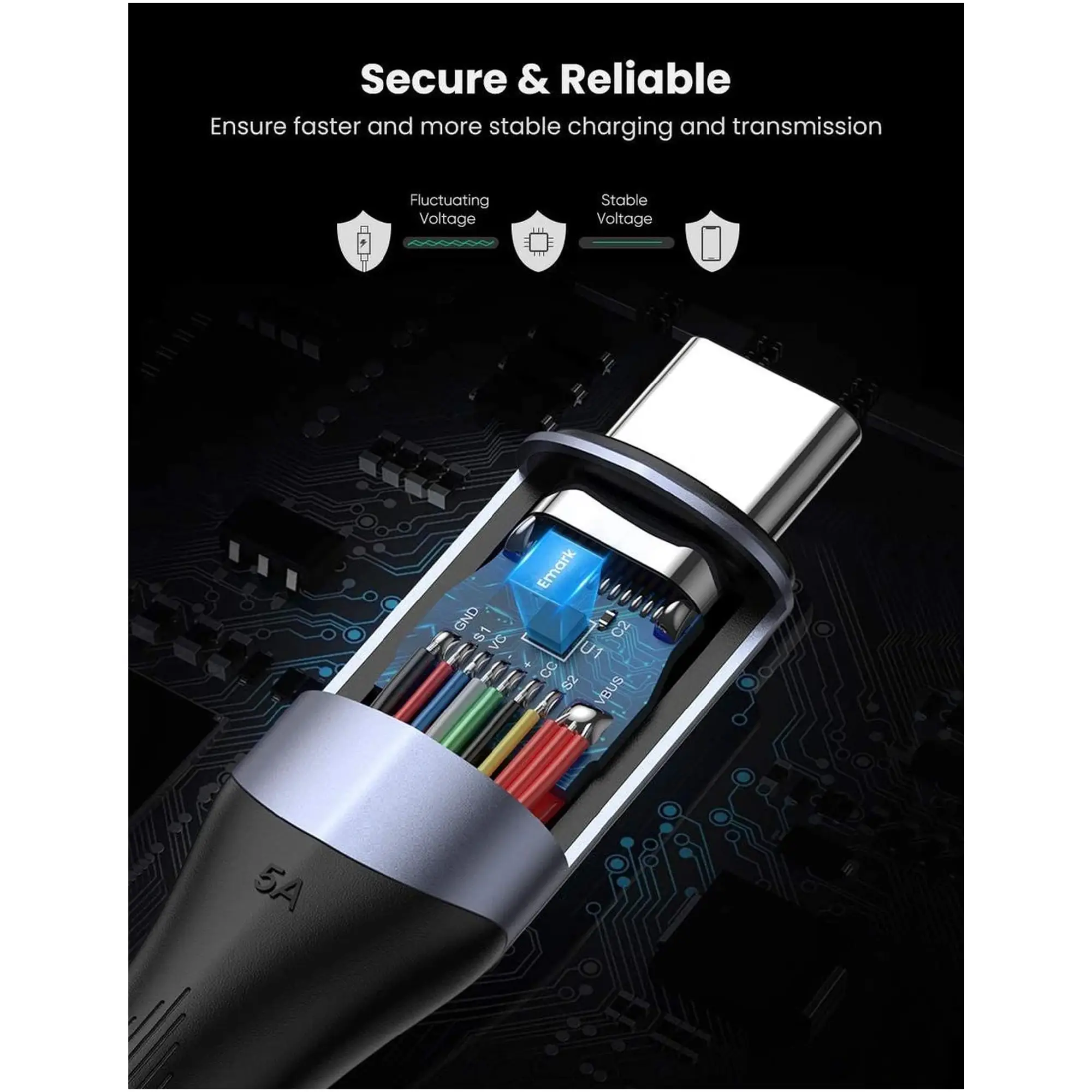 Купить Кабель UGREEN US355 USB-C - USB-C 100W 5A Gen2 1m Black (80150) - фото 5