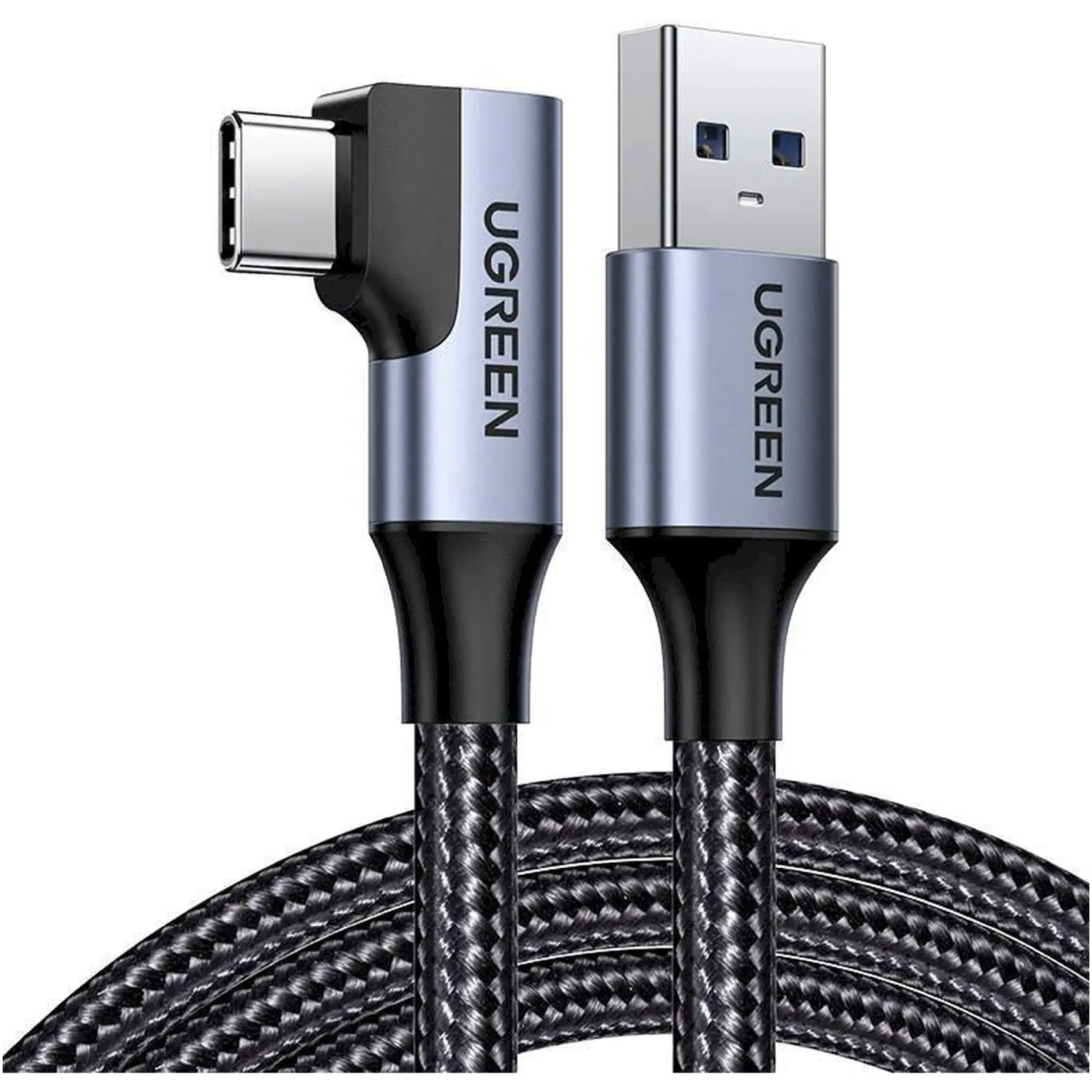 Купить Кабель UGREEN US385 USB-A Male to USB-C Male 3.0 3A 90-Degree Angled Cable 1m Black (20299) - фото 1