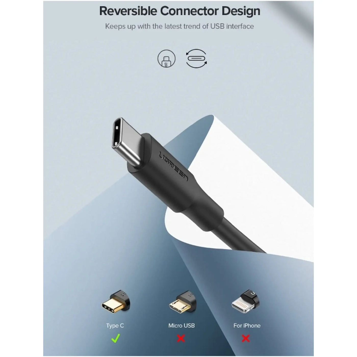 Купить Кабель UGREEN US287 USB 2.0 AM-Type-C 0.5m 60W Nickel Plating Black (60115) - фото 4