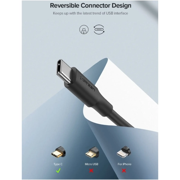 Купить Кабель UGREEN US287 USB 2.0 AM-Type-C 0.5m 60W Nickel Plating Black (60115) - фото 4