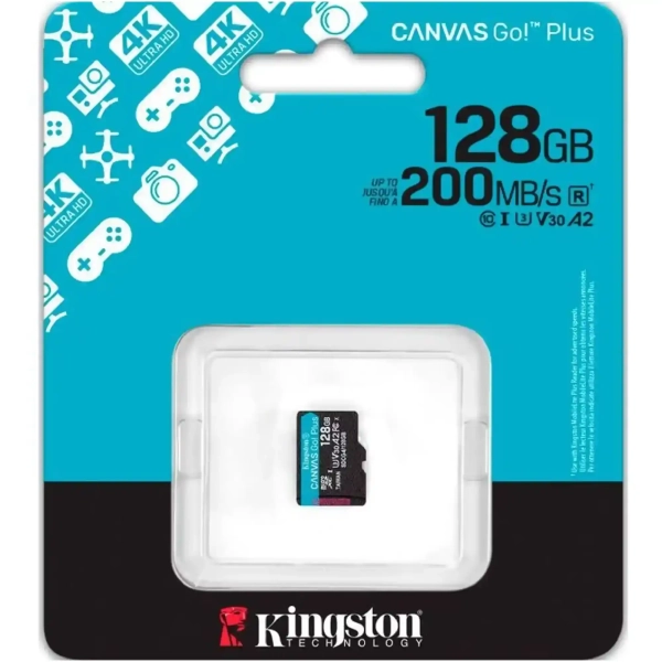 Купити Карта пам'яті Kingston 128GB microSDXC сlass 10 UHS-I U3 V30 A2 Canvas Go Plus G4 (SDCG4/128GBSP) - фото 3