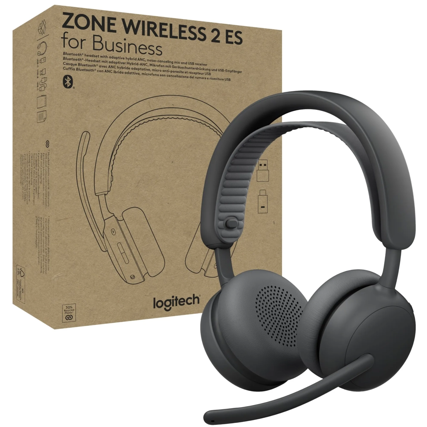 Купити Навушники Logitech Zone Wireless 2 ES for Business Graphite TEAMS version with receiver (981-001493) - фото 5
