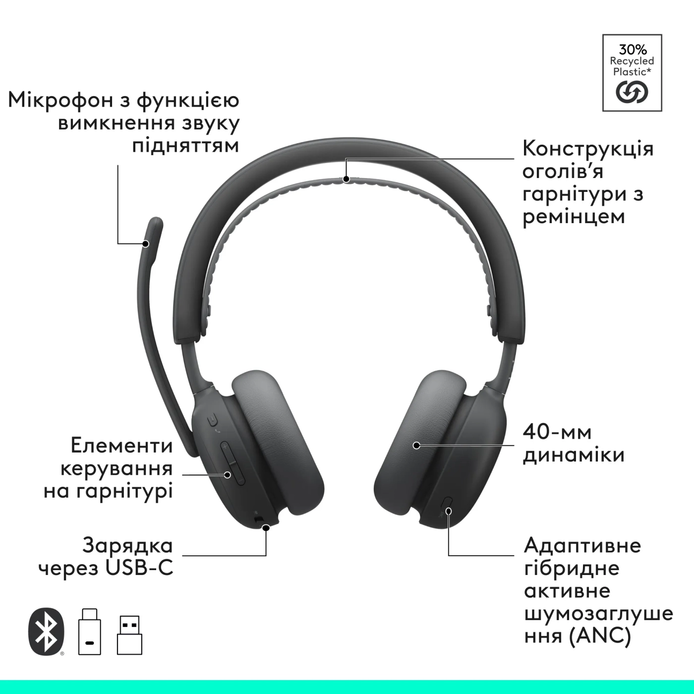 Купити Навушники Logitech Zone Wireless 2 ES for Business Graphite UC version (981-001498) - фото 10