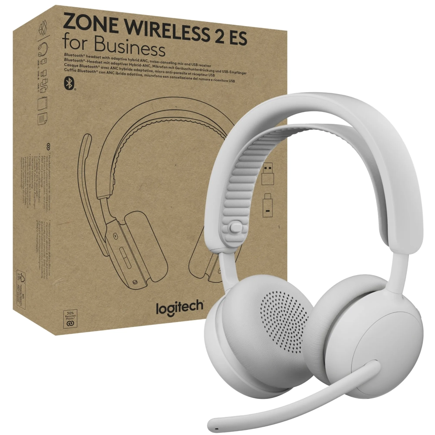 Купити Навушники Logitech Zone Wireless 2 ES for Business Off-White TEAMS version with receiver (981-001520) - фото 5