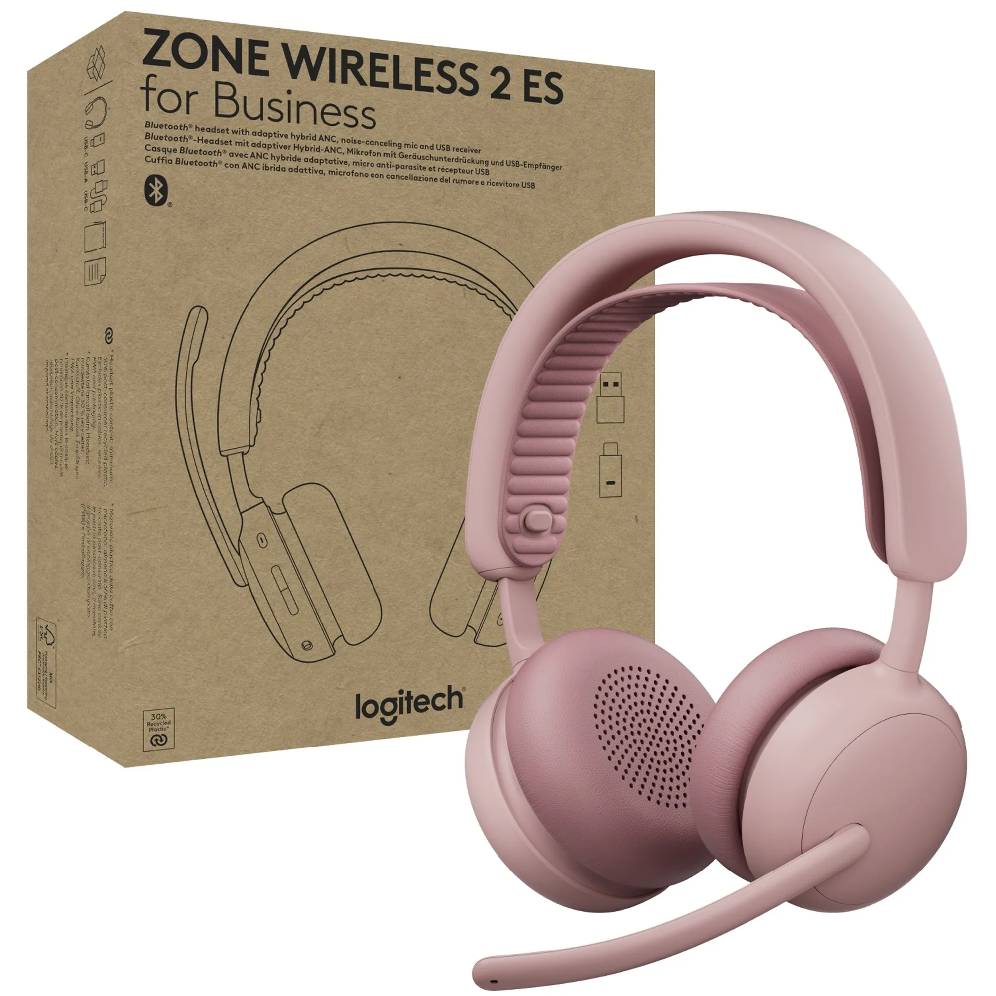 Купити Навушники Logitech Zone Wireless 2 ES for Business Rose TEAMS version with receiver (981-001521) - фото 5