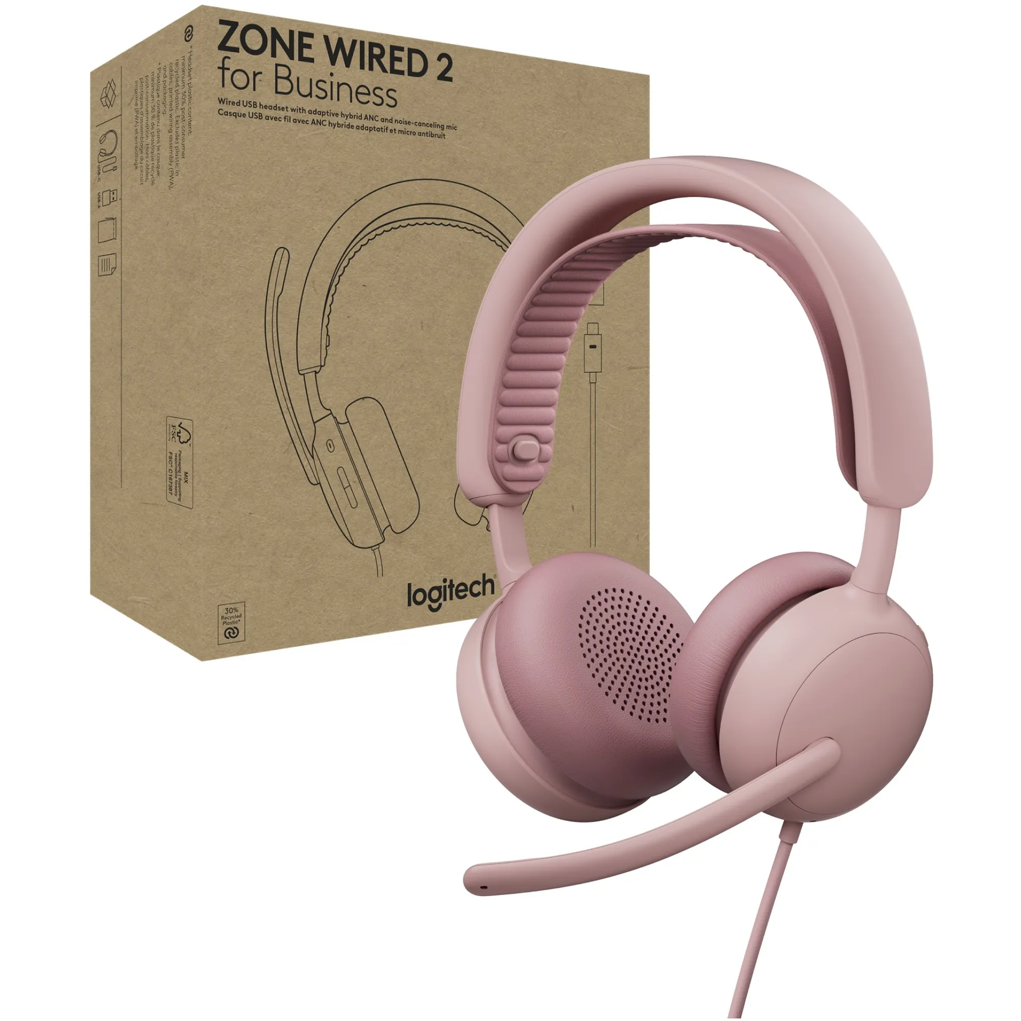 Купити Навушники Logitech Zone Wired 2 for Business USB Rose TEAMS version (981-001616) - фото 5