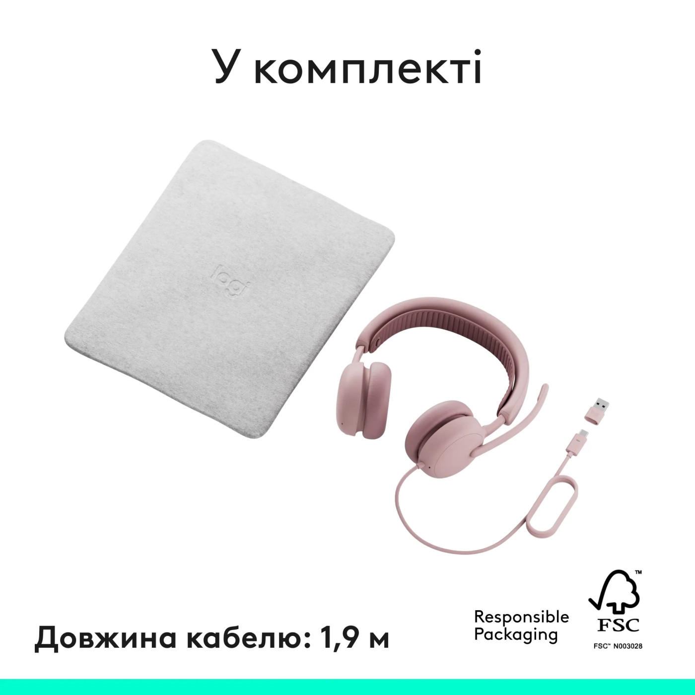 Купити Навушники Logitech Zone Wired 2 for Business USB Rose TEAMS version (981-001616) - фото 15