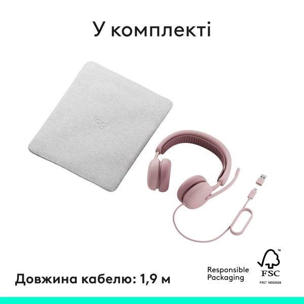 Купити Навушники Logitech Zone Wired 2 for Business USB Rose TEAMS version (981-001616) - фото 15