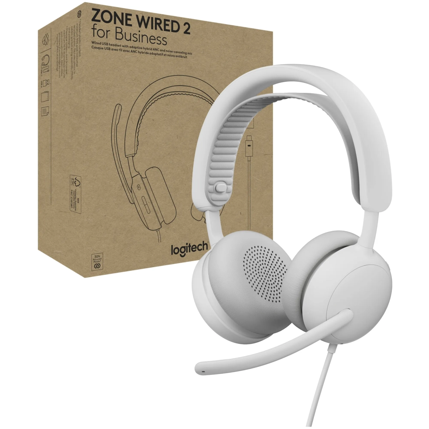 Купити Навушники Logitech Zone Wired 2 for Business USB Off-White TEAMS version (981-001617) - фото 5