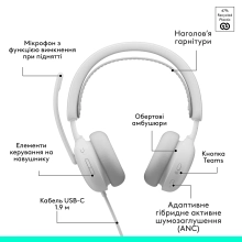 Купити Навушники Logitech Zone Wired 2 for Business USB Off-White TEAMS version (981-001617) - фото 10