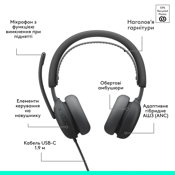 Купити Навушники Logitech Zone Wired 2 for Business USB Graphite UC version (981-001618) - фото 10